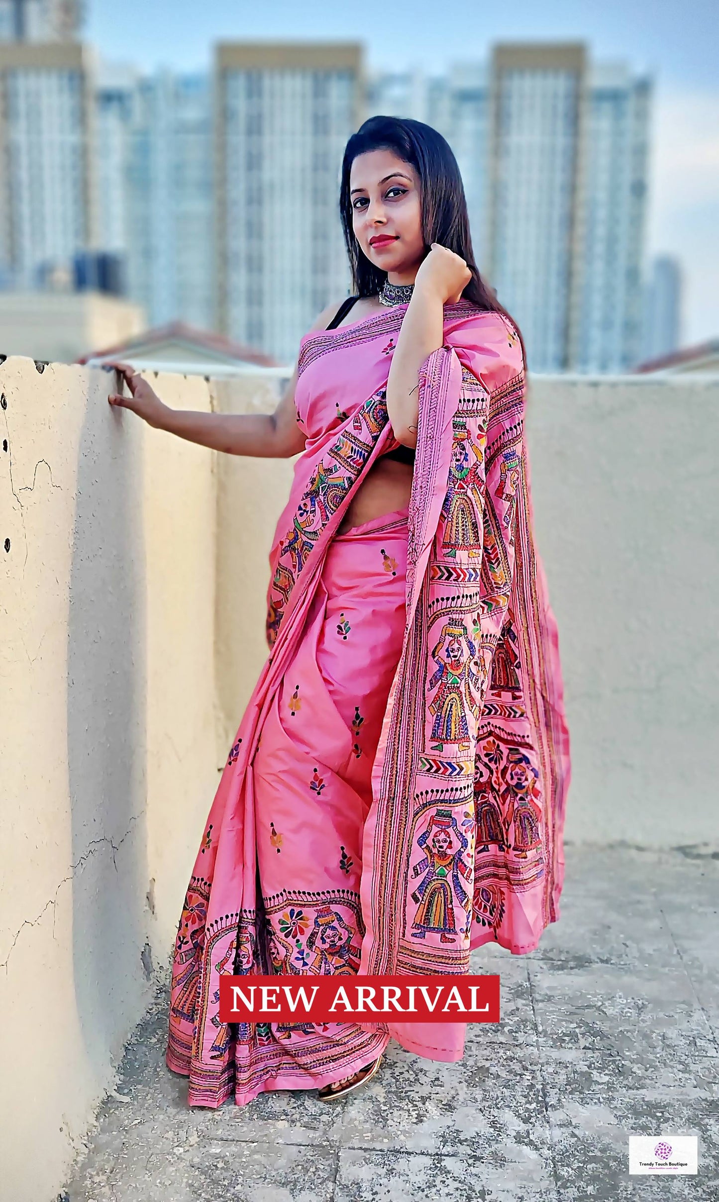 RUSTIC - KANTHA HAND EMBROIDERED - BLENDED BANGALORE SILK (PINK)