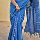 blue and white kantha handembroidered designer khesh khadi cotton handloom saree best summer fabric with blouse piece best price wedding functions