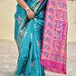 green pink soft baluchari silk saree for wedding and special ocassion lightweight with blouse piece best price