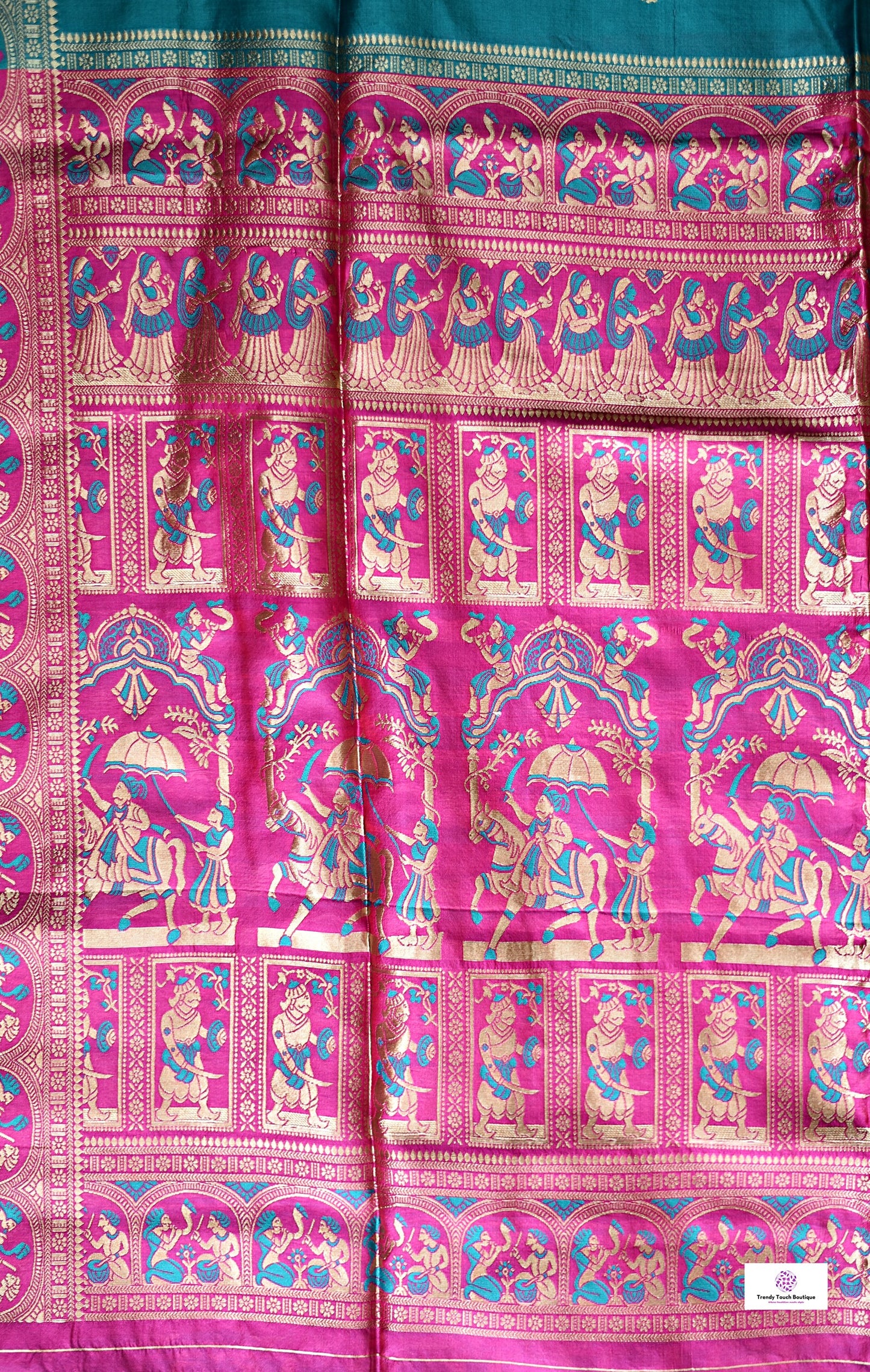 green pink soft baluchari silk saree for wedding and special ocassion lightweight with blouse piece best price