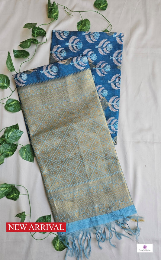 GAGAN - SEMI TUSSAR SILK SAREE (BLUE)