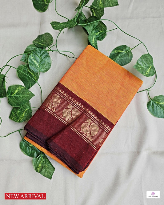 FIREFLY - CHETTINAD COTTON SAREE (ORANGE YELLOW & MAROON)