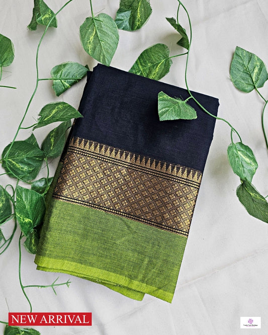 BRINDA - CHETTINAD COTTON SAREE (BLACK & GREEN)