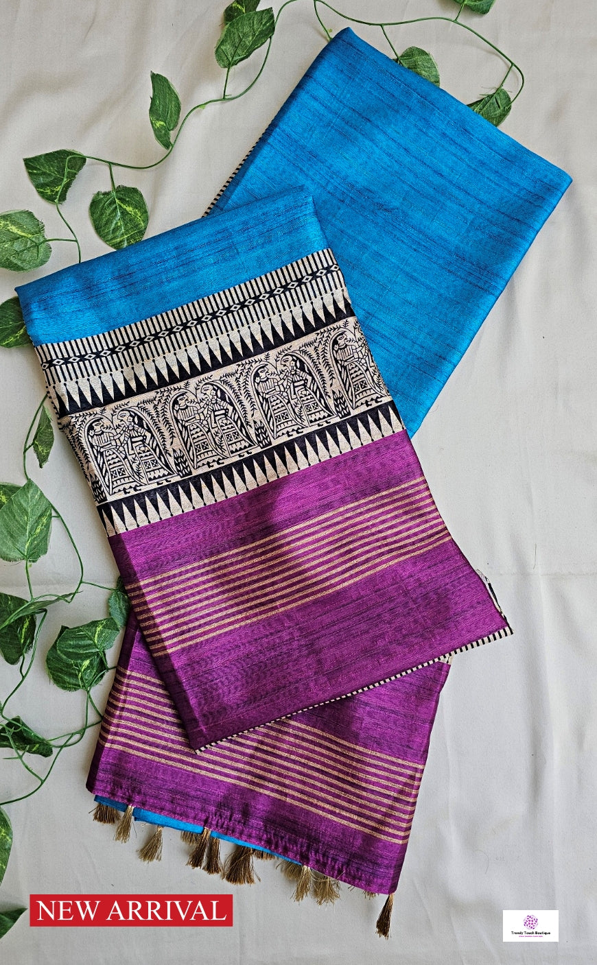 NEELI - MADHUBANI & BISHNUPURI PRINT - SEMI TUSSAR SILK SAREE (BLUE & PURPLE)