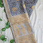 GREY LEAF - LEAF PRINT - SEMI TUSSAR SILK SAREE (GREY)