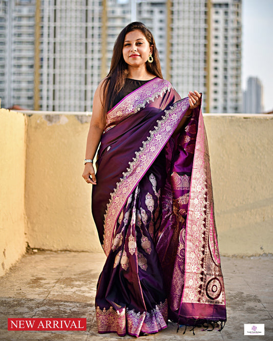 SUNDARA - BANARASI KATAN SILK SAREE (PLUM PURPLE)