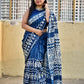 indigo blue handblock print mul cotton saree for summer office wear daily use saree best price