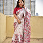 kantha hand embroidered designer bangalore art silk saree white with lotus kantha work in red maroon pink and black best summer fabric blouse piece for wedding functions and special celebrations style festive wear saree