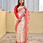 kantha stitch designer blended bangalore silk saree in offwhite and red thread work in traditional design with blouse piece and lightweight, soft, breathable for weddings, anniversary, special function, office events with blouse piece best price