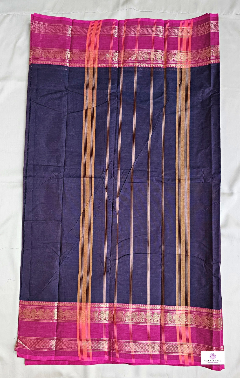 TRIPTI - CHETTINAD COTTON SAREE (MIDNIGHT BLUE & PINK)