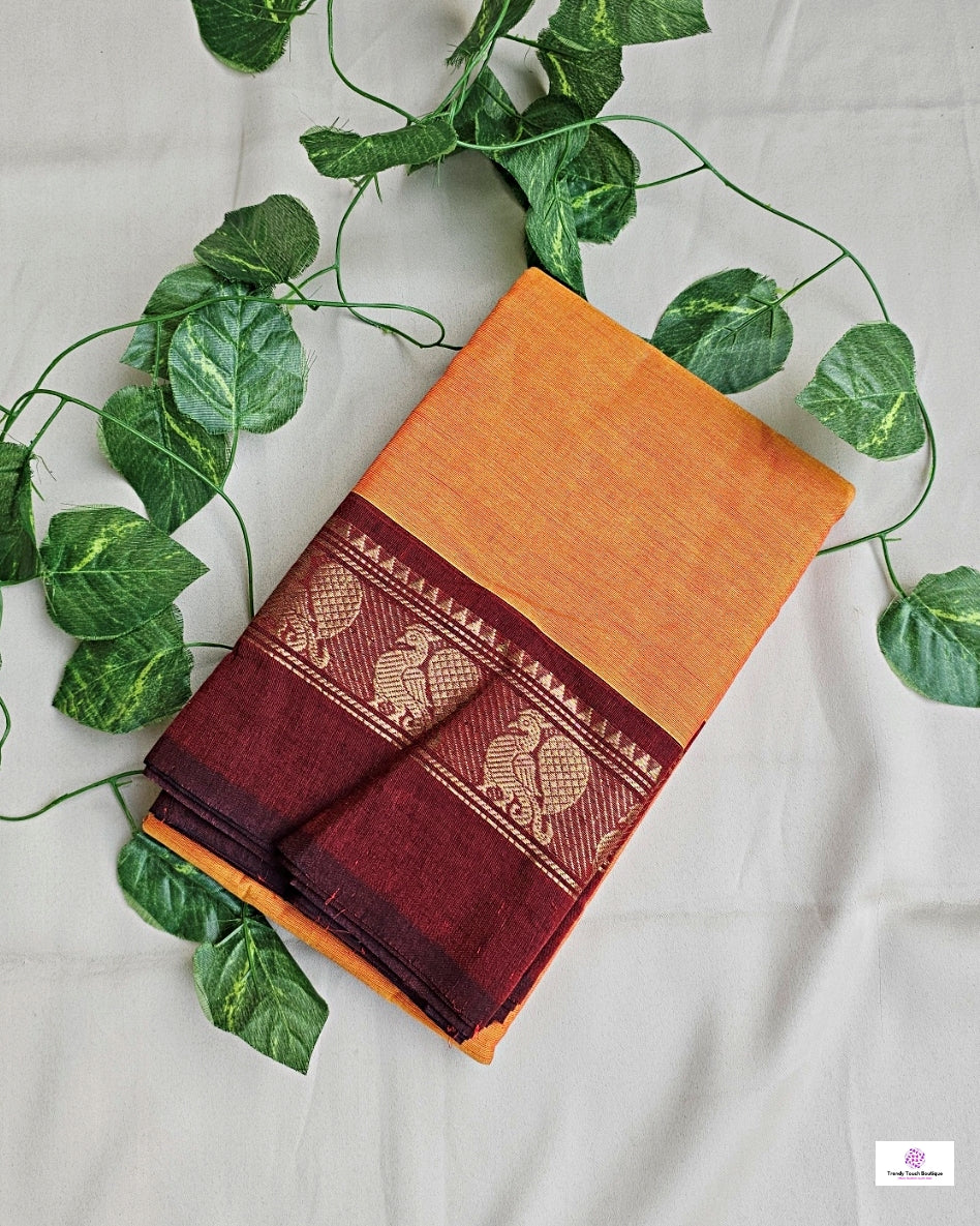 FIREFLY - CHETTINAD COTTON SAREE (ORANGE YELLOW & MAROON)