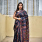 Kantha handembroidered designer black bangalore art lightweight silk saree with floral work for wedding functions and office events