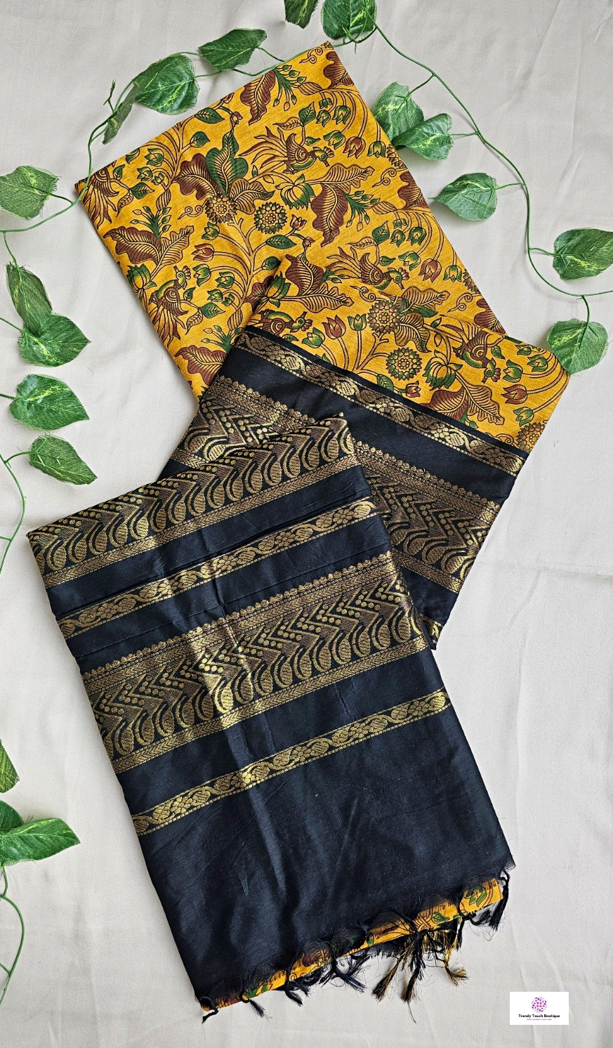 kalyani cotton gadwal kalamkari print yellow black saree lightweight for office and special function with blouse piece best price