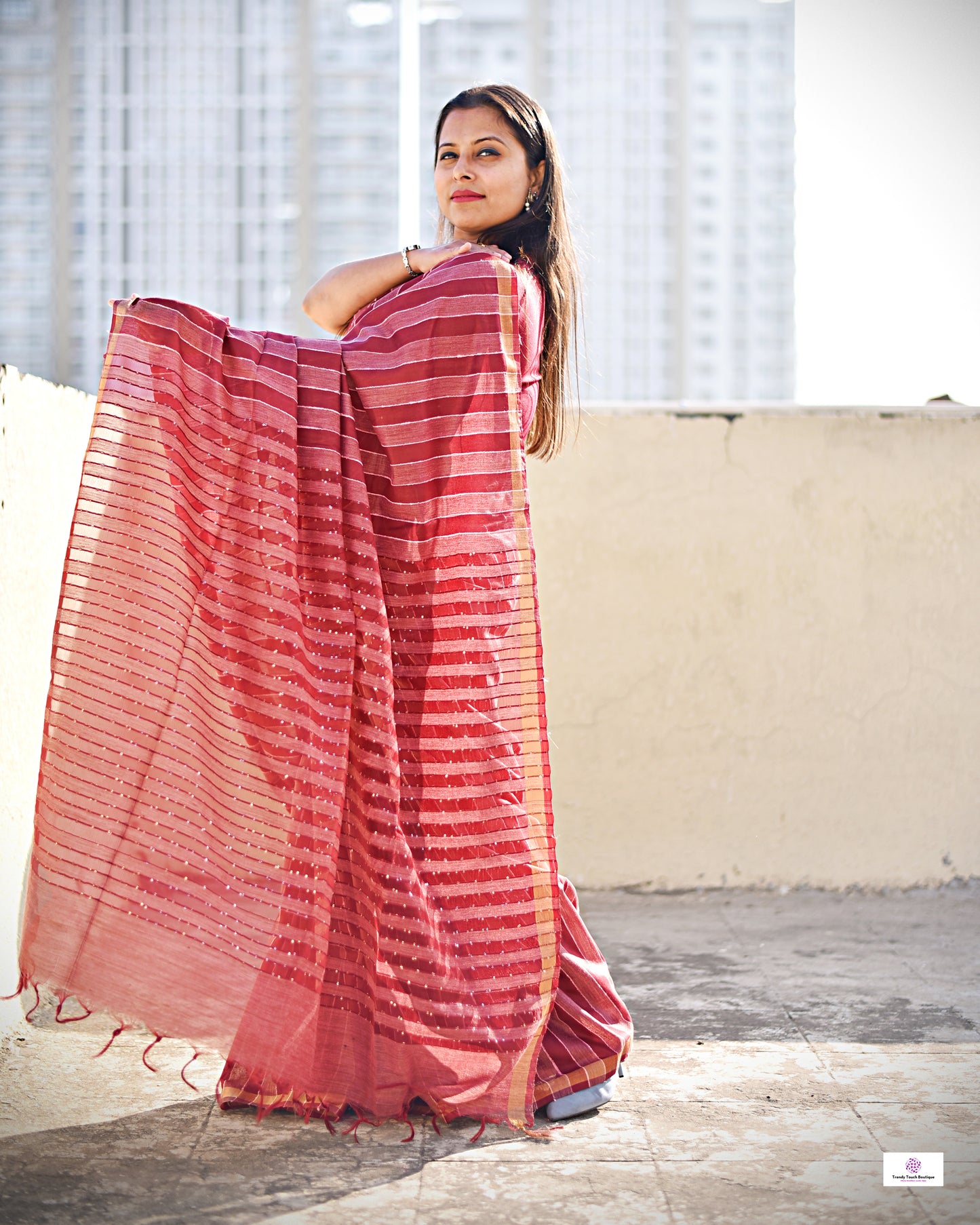 STRIPE - BANSWARA SILK SAREE  - MAROON