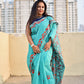 kantha handembroidered teal green and maroon designer cotton silk saree for office and summer celebration styling with blouse piece best price