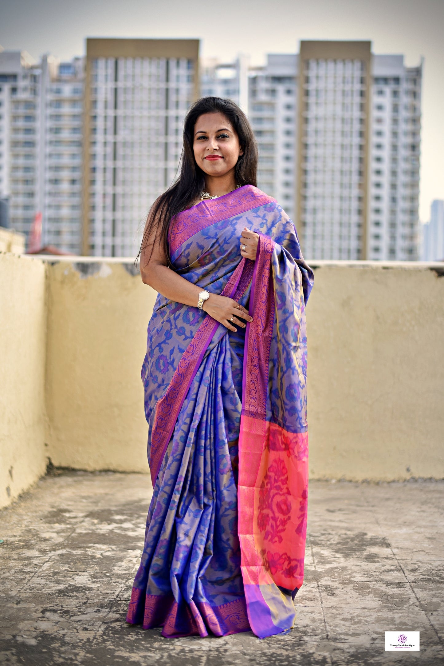 ikkat style digital print blue yellow dual tone and pink pallu soft silk saree for special function, puja and bridal ocassion with blouse piece best price