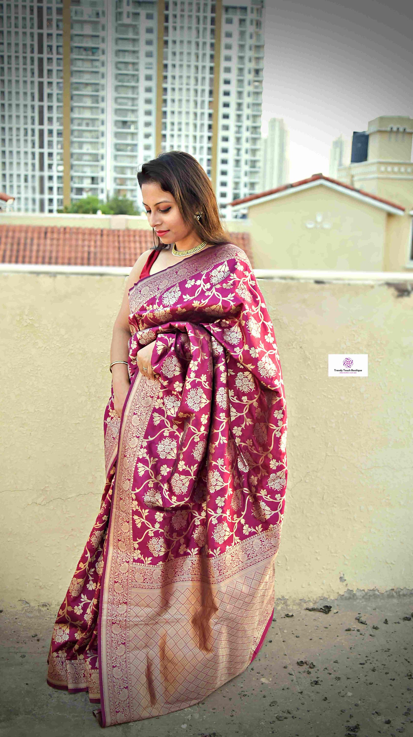 wine magenta golden silver zari work banarasi silk saree best price with blouse piece festive wear wedding wear party wear marriage function traditional silk