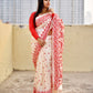 kantha stitch designer blended bangalore silk saree in offwhite and red thread work in traditional design with blouse piece and lightweight, soft, breathable for weddings, anniversary, special function, office events with blouse piece best price