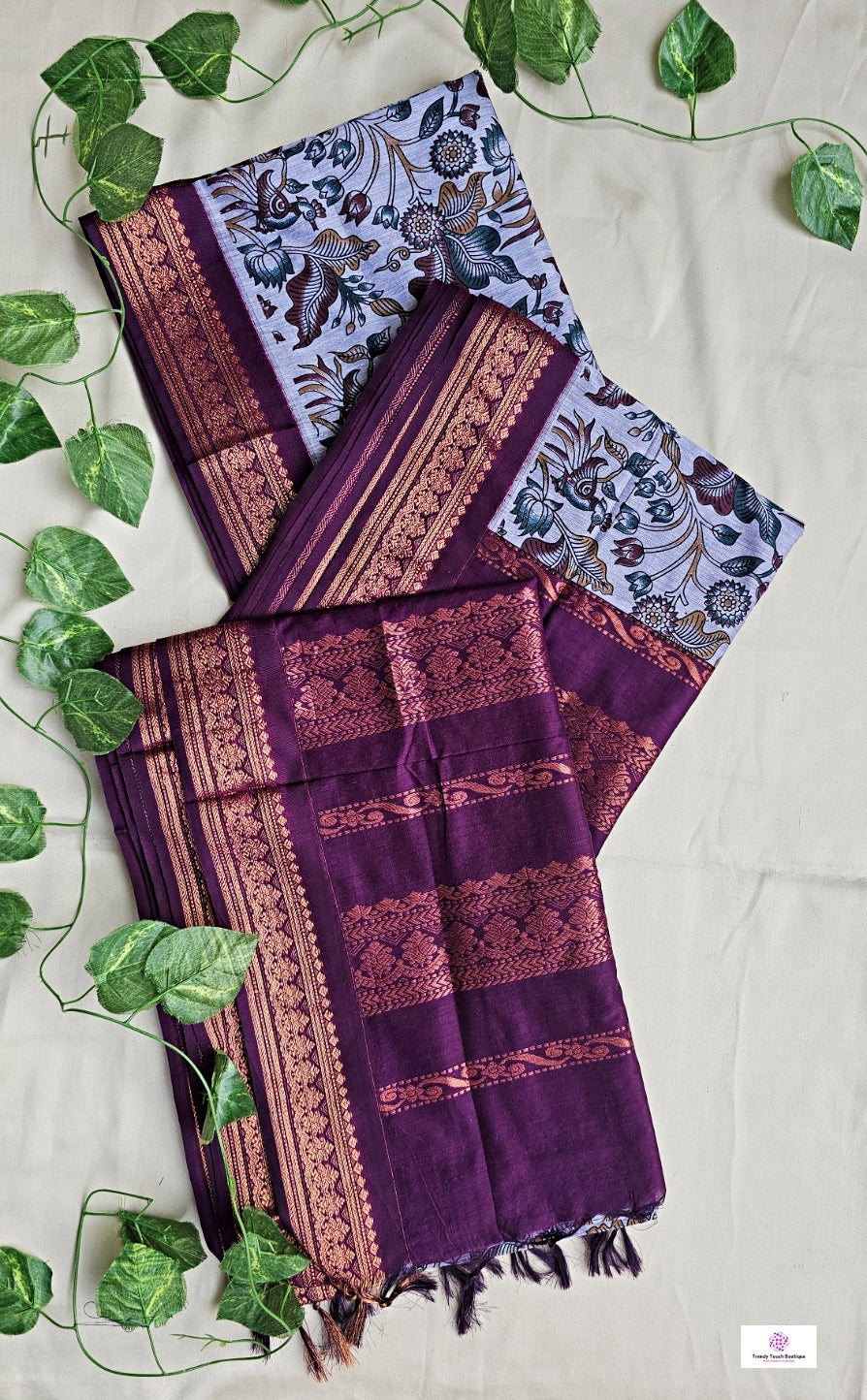 kalyani cotton gadwal kalamkari print  zari border lavendar magenta saree lightweight for office and special function with blouse piece best price