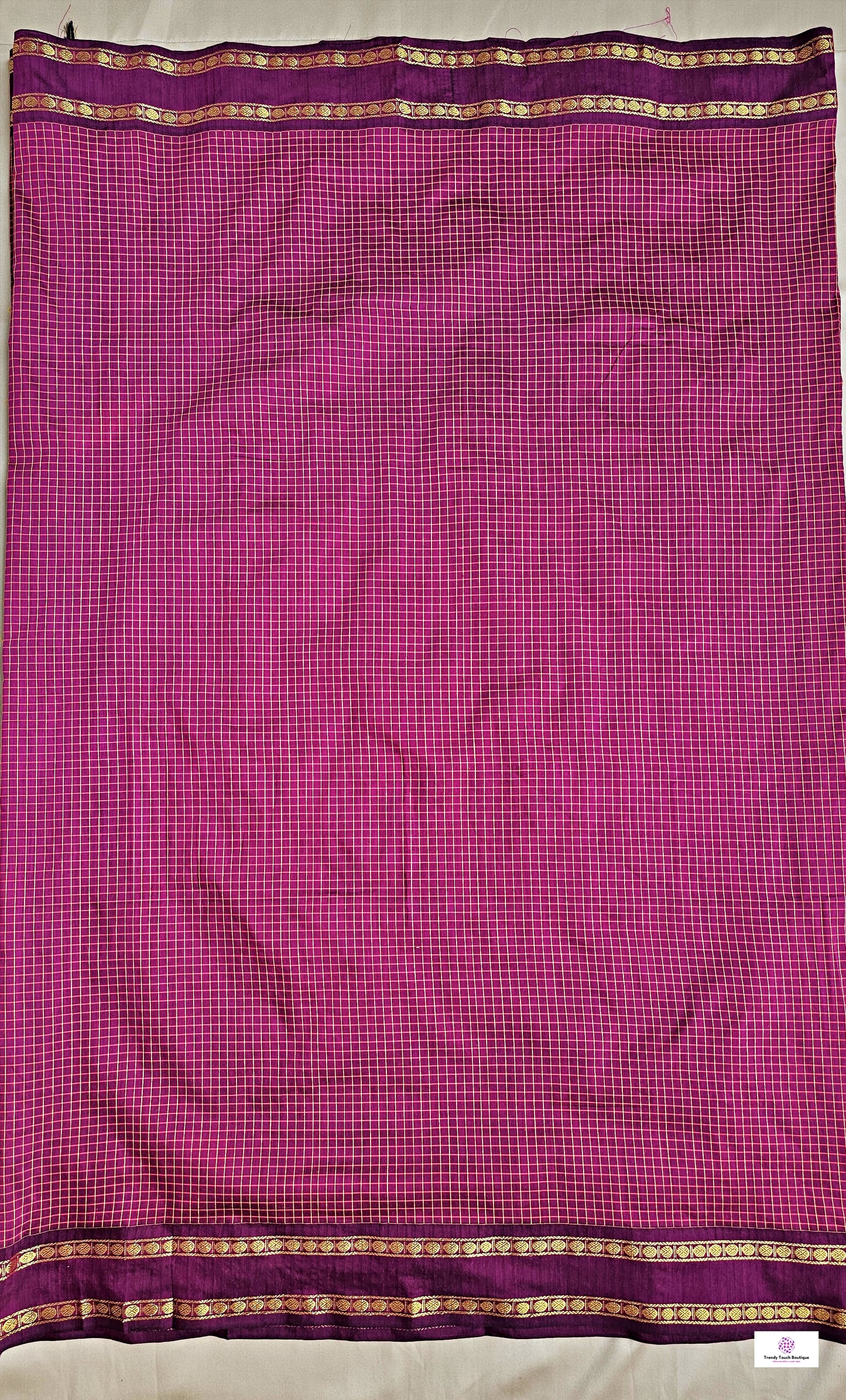 SAMIDHA -  SOUTH COTTON SILK SAREE - MINI CHECK (MAGENTA)