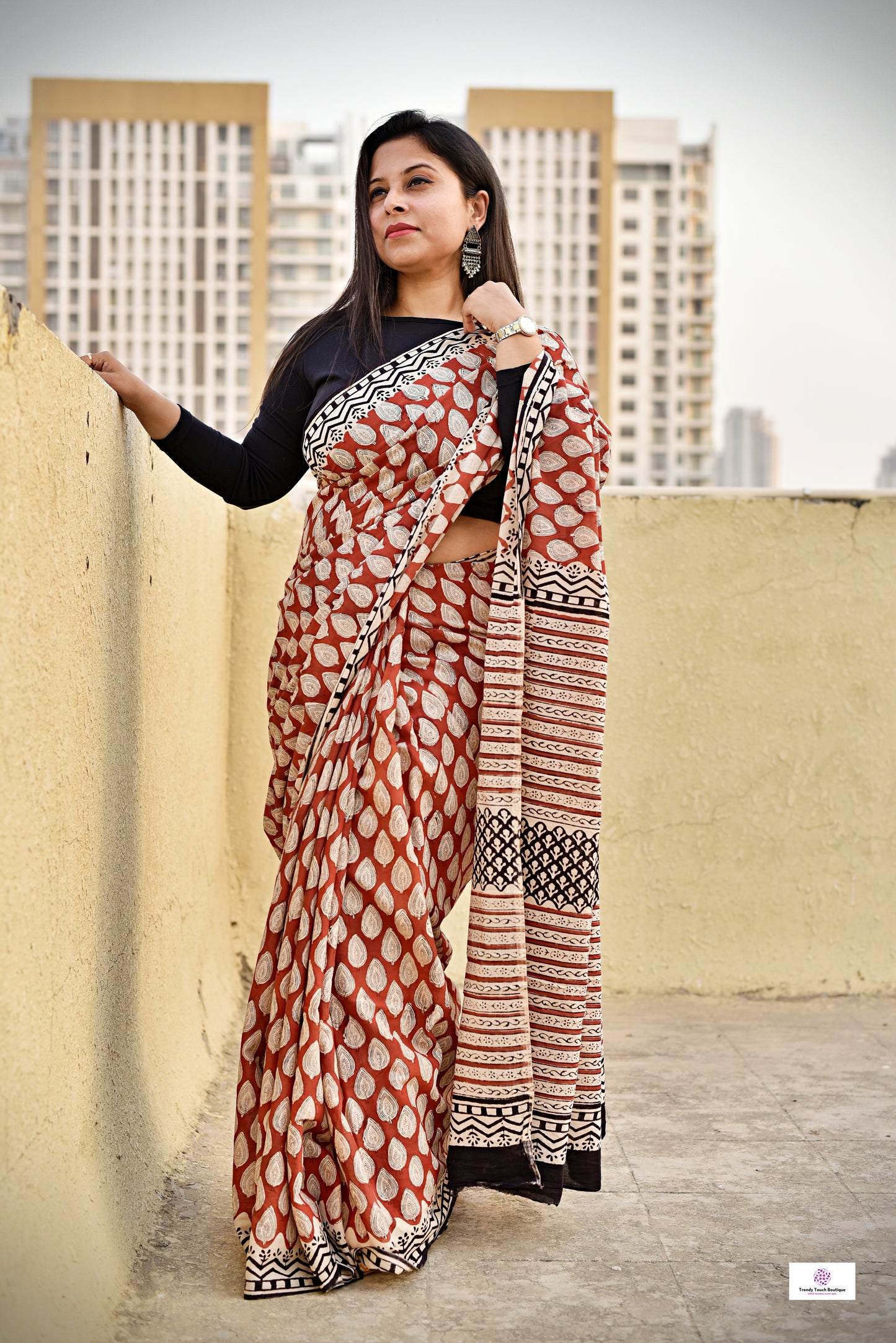 red black beige handblockprinted mulcotton saree best summer fabric saree for office and casual styling with blouse piece best price