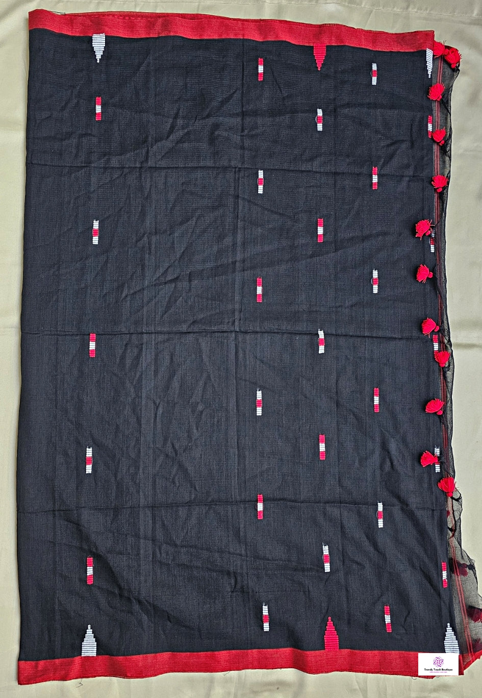 JAMINI - BENGAL COTTON HANDLOOM SAREE (BLACK & RED)