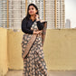 Handblock print mulcotton saree best summer fabric for office and casual styling with blouse piece black and ivory best price