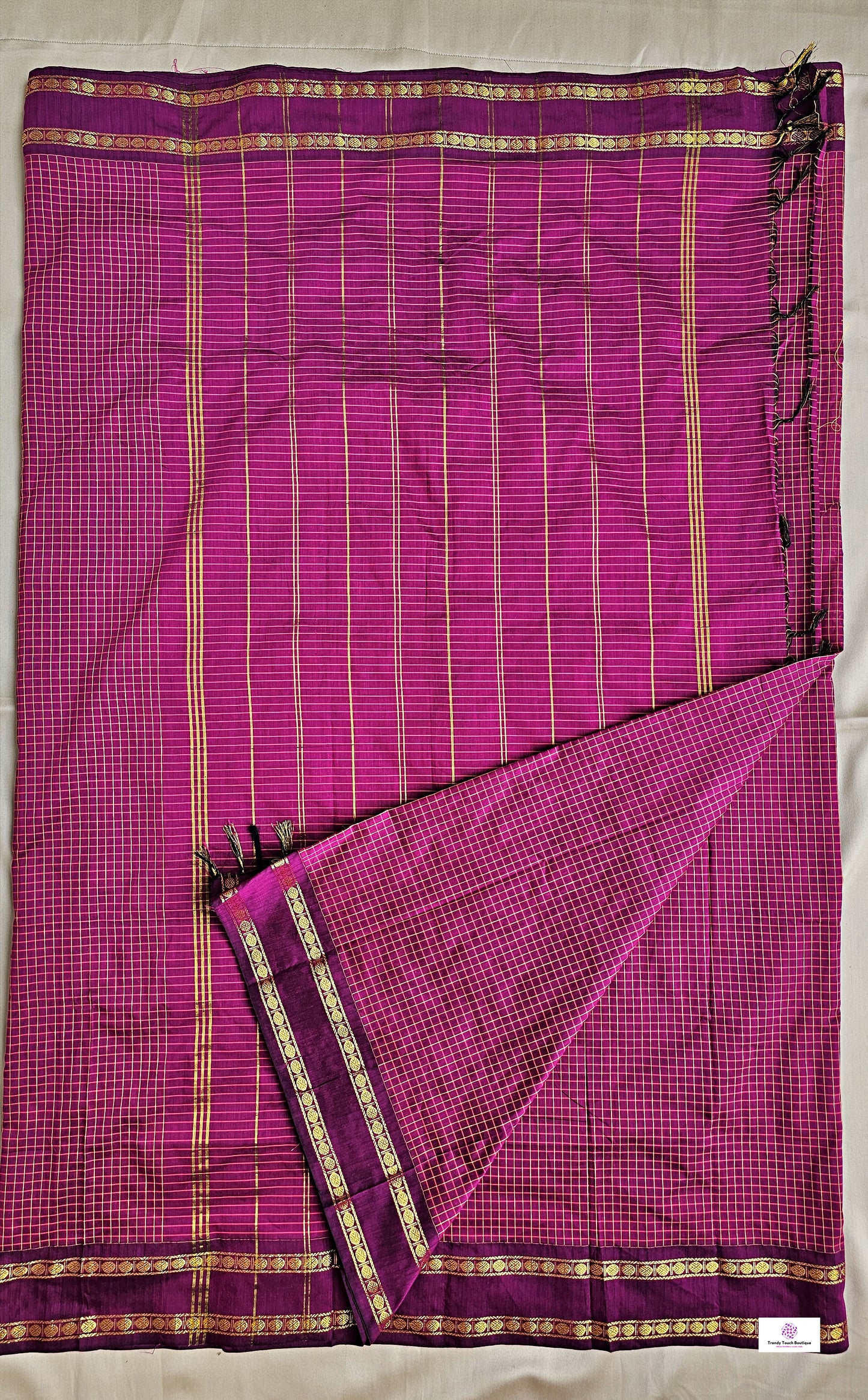 SAMIDHA -  SOUTH COTTON SILK SAREE - MINI CHECK (MAGENTA)