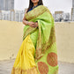 green yellow khadi cotton kantha handembroidered designer saree best summer fabric wedding and casual celebration get together with blouse piece best price