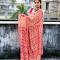 kutch handembroidered mulcotton designer saree for summer parties and functions red and pink