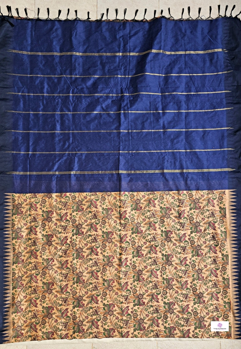 kalyani cotton gadwal kalamkari print peach blue saree with temple border is lightweight for office and special function with blouse piece best price