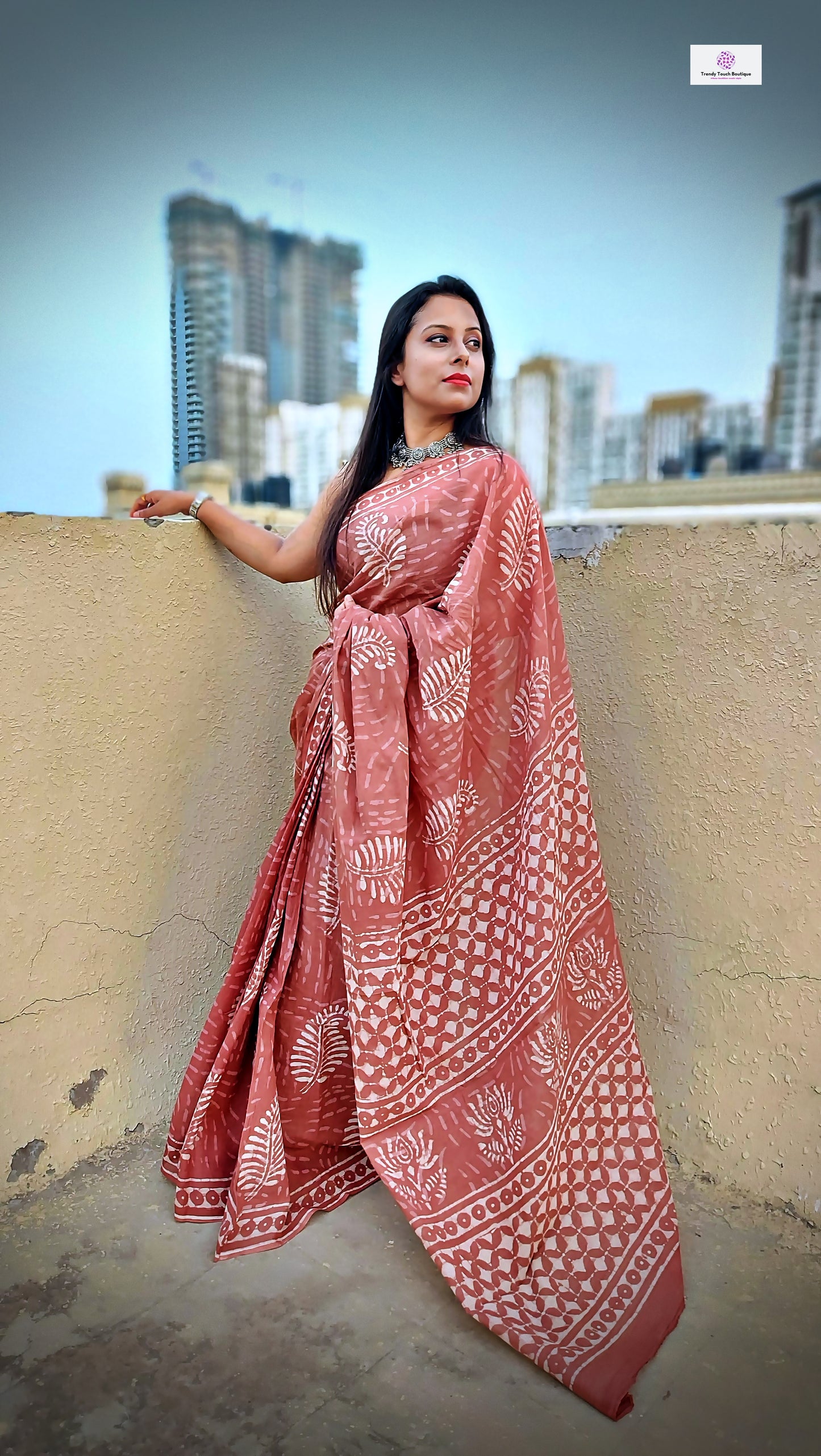 CINNAMON - HANDBLOCK PRINT - MULCOTTON SAREE