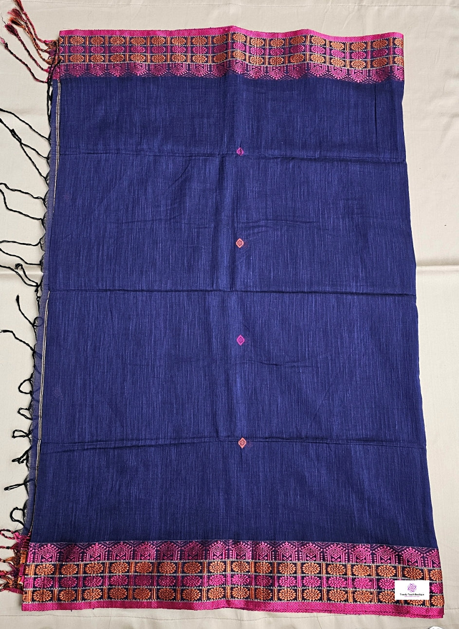 NEEL KUTIR - BENGAL COTTON HANDLOOM SAREE (BLUE)