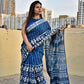 indigo blue handblock print mul cotton saree for summer office wear daily use saree best price