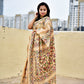 kantha handembroidered floral designer blended bangalore silk saree with blouse piece in beige best for wedding functions and office events lightweight saree best price