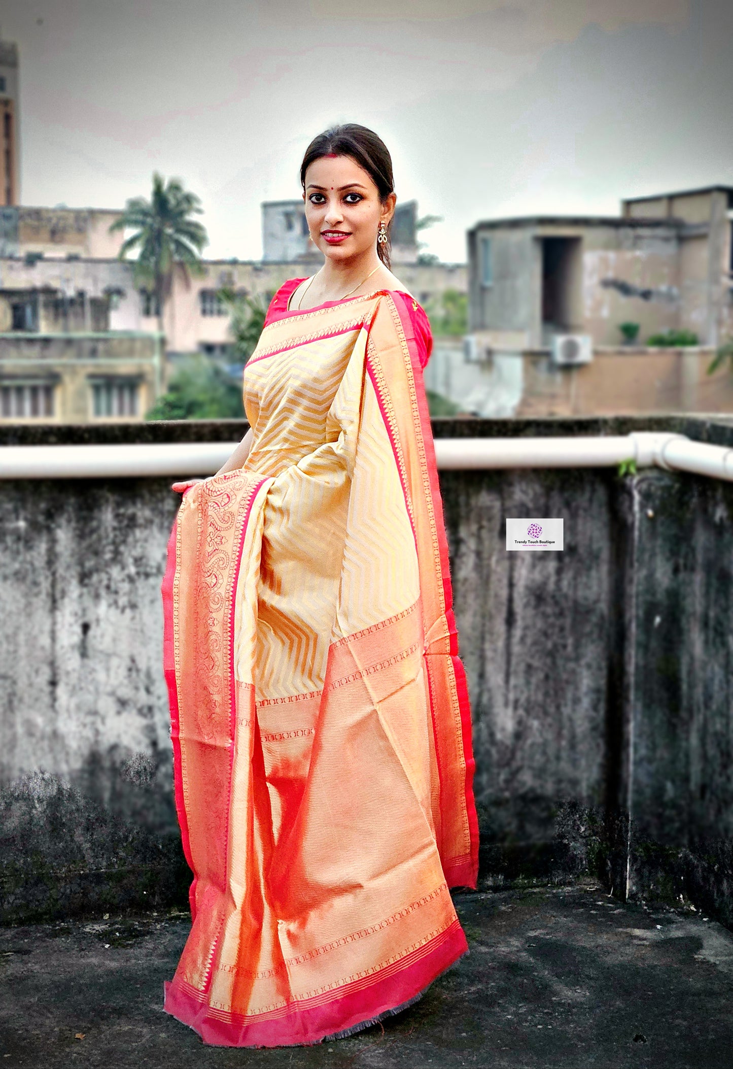red chandan golden soft silk saree puja and homewarming ceremony wedding functions best price with blouse piece zari work saree