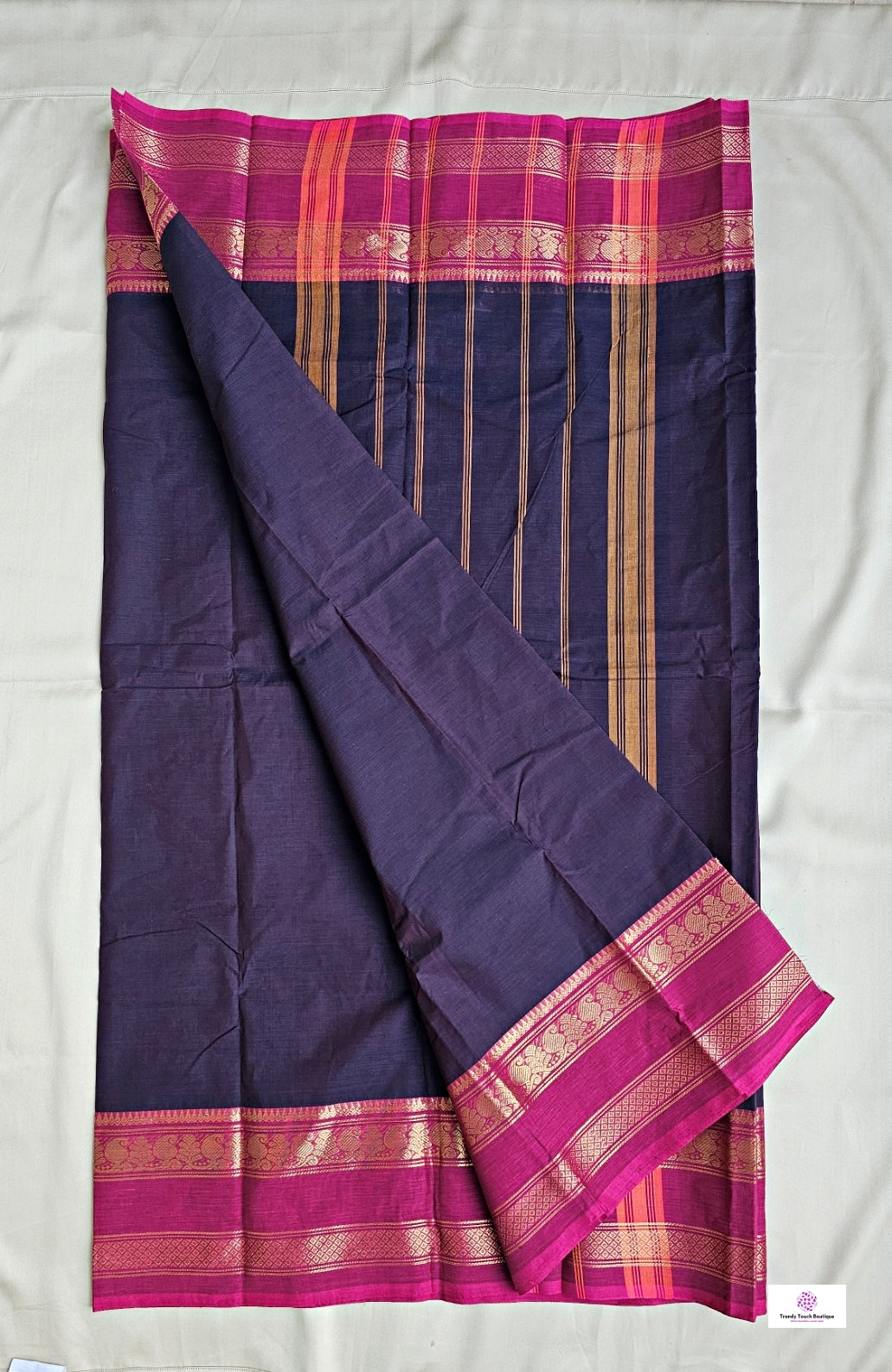 TRIPTI - CHETTINAD COTTON SAREE (MIDNIGHT BLUE & PINK)