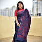 kantha handembroidered midnight blue red cotton silk saree for office styling and summer celebrations with blouse piece best summer fabric