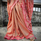 kutch handembroidered mulcotton designer saree for summer parties and functions red and pink