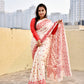 kantha stitch designer blended bangalore silk saree in offwhite and red thread work in traditional design with blouse piece and lightweight, soft, breathable for weddings, anniversary, special function, office events with blouse piece best price