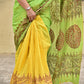 green yellow khadi cotton kantha handembroidered designer saree best summer fabric wedding and casual celebration get together with blouse piece best price