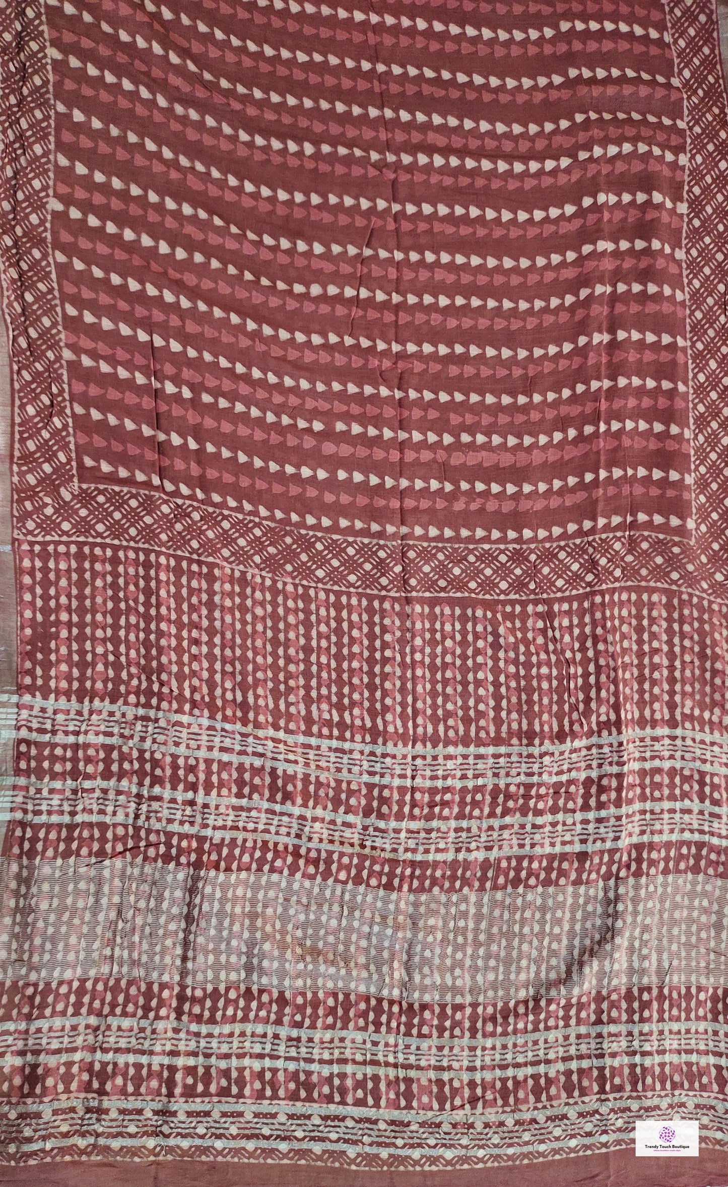 best summer handwoven handloom fabric handblock print organic slub linen saree pastel color brown at best price with blouse piece for office wear or everyday styling!