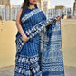 indigo blue handblock print mul cotton saree for summer office wear daily use saree best price