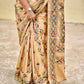 kantha handembroidered floral designer blended bangalore silk saree with blouse piece in beige best for wedding functions and office events lightweight saree best price