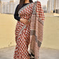 red black beige handblockprinted mulcotton saree best summer fabric saree for office and casual styling with blouse piece best price