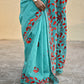 kantha handembroidered teal green and maroon designer cotton silk saree for office and summer celebration styling with blouse piece best price