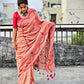 kutch handembroidered mulcotton designer saree for summer parties and functions red and pink