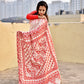 kantha stitch designer blended bangalore silk saree in offwhite and red thread work in traditional design with blouse piece and lightweight, soft, breathable for weddings, anniversary, special function, office events with blouse piece best price