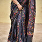 Kantha handembroidered designer black bangalore art lightweight silk saree with floral work for wedding functions and office events