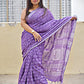  best summer handwoven handloom fabric handblock print organic slub linen saree violet lavender mauve purple color at best price online with blouse piece for office wear or everyday styling!